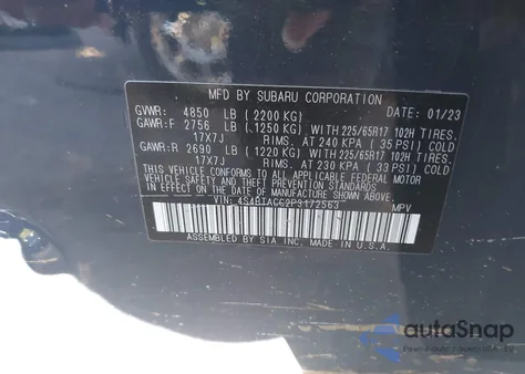 2023 Subaru Outback Premium z USA, uszkodzony, nr VIN 4S4BTACC2P3172563